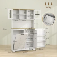 HOMCOM 175cm Tall Kitchen Cabinet, Kitchen Cupboard with Rubbish Bin Cabinet, 3 Door Shelves and 2 Acrylic Doors, White(m-3)
