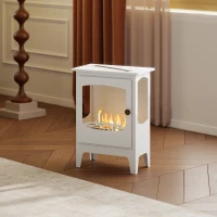 HOMCOM Freestanding Ethanol Fireplace, Steel Bioethanol Fireplace with Stainless Steel Flame Snuffer, 0.9L Tank, 3 Hours Burning Time for Indoor, White(m-10)