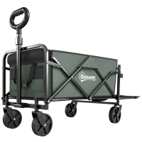 Outsunny Carrello da Giardino da 72L Pieghevole con Pannello Apribile, in Acciaio e Poliestere, 76x48x65-92 cm, Verde(m-1)