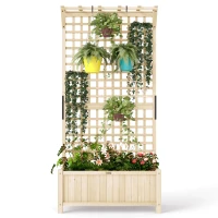 Outsunny Jardinieră cu Găuri de Drenaj, Ghiveci din Lemn cu Spalier pentru Plante Cățărătoare, Flori, Natural(m-12)