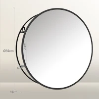 HOMCOM Miroir mural rond avec 2 étagères de rangement pour salle de bain, cadre en métal noir, diamètre de 50 cm(m-3)