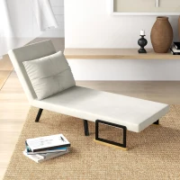 HOMCOM Fotoliu Pat 3 în 1 cu Spătar Reglabil și Pernă, din Material cu Efect de Catifea, 63x73x81 cm, Crem(m-10)
