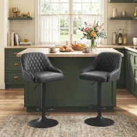 HOMCOM Bar Stools Adjustable Swivel Kitchen Chairs with Backrest Set of 2 for Kitchen Island Black(m-9)
