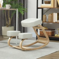 Vinsetto Kniestuhl, ergonomischer Sitzhocker, Polsterhocker für gesunde Sitzhaltung, Birkenholz, 120 kg belastbar, Cremeweiß(m-8)