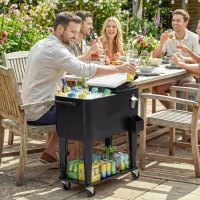 Outsunny Kühlwagen mit Ablage, Abfluss, Rollen und schwarzem Design(m-10)