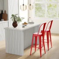 HOMCOM, Set 2 Taburete de Bucătărie, Spătar Detașabil și Reazem pentru Picioare, din Metal, 44x46x116 cm, Roșu(m-10)