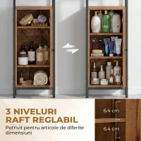 kleankin Dulap Baie Înalt și Îngust, Dulăpior Economisitor cu Uși Tip Jaluzea, 3 Rafturi Deschise, Maro Rustic(m-5)