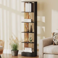 HOMCOM Bibliotecă Modernă Economisitoare de Spațiu cu 5 Rafturi din Lemn, 45x21x170 cm, Maro și Negru(m-2)
