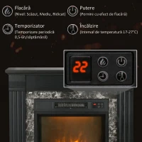 HOMCOM Semineu Electric care se Amplaseaza pe Podea cu Temporizator, Flacara Realista si Temperatura Reglabila, din Metal, ABS si PAL, 80x21.6x67.8 cm, Negru(m-5)