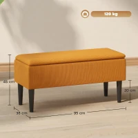 HOMCOM Bancă pentru capătul patului din poliester și lemn pentru dormitor și hol, 95x38x45 cm, portocaliu(m-3)