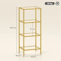 HOMCOM Raft cu 4 Niveluri Minimal din Metal și Sticlă Temperată, 40x30x96,5 cm, culoare Aurie(m-3)