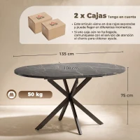 HOMCOM Mesa de Comedor Extensible Ovalada para 4 a 6 Personas con Extensión 100-135 cm Efecto Mármol Negro(m-3)
