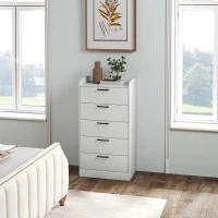 HOMCOM Cassettiera 5 Cassetti in Legno con Maniglie in Acciaio, 60x40x114 cm, Bianco(m-10)