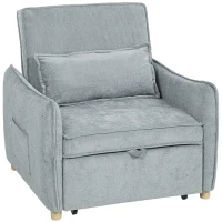 HOMCOM Fotoliu Extensibil 3 în 1 cu Spătar Reglabil și Pernă, Tapițerie din Chenille, 88x84x87 cm, Gri(m-1)