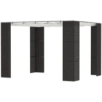 Outsunny Gazebo Pergola da Giardino 3x3m con Tenda Scorrevole, Struttura in Metallo e Rattan PE, Nero(m-11)