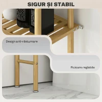 HOMCOM Dulap deasupra WC-ului cu 3 rafturi cu lamele economisitoare de spațiu din bambus, 63,5x25,5x181 cm, culoare lemn(m-7)