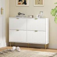 HOMCOM Zapatero Estrecho con 4 Puertas Acanaladas con Estantes Ajustables para 20 Pares de Zapatos 105x24x91,5 cm Blanco(m-10)