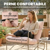 Outsunny Set de Grădină cu 4 Piese, Canapea, 2 Fotolii și Măsuță de Cafea Roz(m-6)