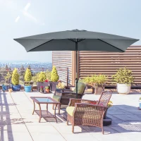 Outsunny Ombrellone Rettangolare 2x3 m Pieghevole e Regolabile con Manovella, in Alluminio e Poliestere, Grigio Scuro(m-10)