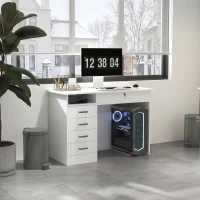 HOMCOM Birou modern cu 5 sertare și compartiment deschis cu încuietoare și 2 chei, 110x50x76cm, alb(m-6)