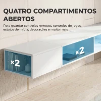 HOMCOM Móvel de TV Suspenso com Luzes LED e Estantes Abertas para Televisão até 75'' 177,8x30x18 cm Branco(m-6)