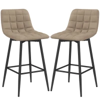 HOMCOM Set 2 Sgabelli da Cucina Stile Nordico in Tessuto Effetto Velluto e Metallo, 45x47x84 cm, Marrone(m-11)