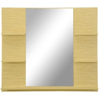 kleankin Specchio da Parete Rettangolare per Bagno con 4 Ripiani Laterali e Ampio Ripiano Inferiore, in MDF e Vetro, 80x12.5x70cm(m-9)