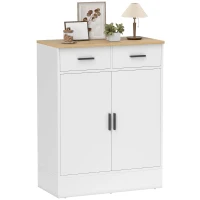 HOMCOM Sideboard mit Stauraum, Kommode mit 2 Schubladen, verstellbares Regal, für Küche, Wohnzimmer, Flur, Naturholz, Weiß(m-12)