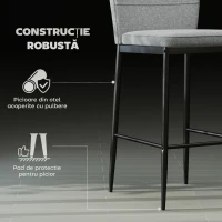 HOMCOM Set 2 scaune de bar din catifea moderne cu suport pentru picioare și spătar, 41x52x97 cm, gri(m-6)