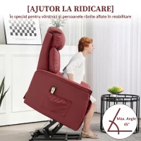 HOMCOM Fotoliu Relax Reclinabil cu Funcție de Ridicare Electrică, Telecomandă și Suport pentru Picioare, 80x94x104cm, Roșu(m-5)