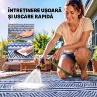 Outsunny Covor pentru Exterior 182x274 cm Reversibil, Covor Pliabil din Polipropilen 310 g/m² Albastru si Alb(m-5)