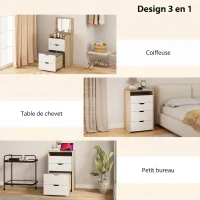 HOMCOM Coiffeuse avec miroir rabattable et tabouret de rangement, table de maquillage, 2 tiroirs, siège rembourré, chêne blanc(m-4)