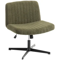 HOMCOM Teddy Fleece Criss Cross Legged Desk Chair, Armless Office Chair No Wheels, Green(m-1)