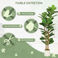HOMCOM Plante artificielle intérieure 150 cm Figuier lyre arbre artificiel avec pot en plastique et tronc en bois massif, vert(m-5)