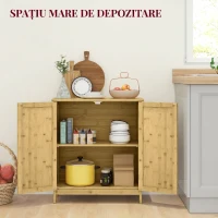 HOMCOM Comodă Boho din Ratan și Bambus cu 2 Uși și Poliță Internă, 60x27x67.5cm, Culoare Lemn(m-4)
