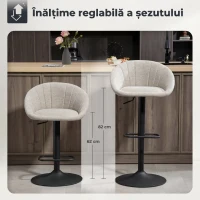 HOMCOM Set 2 Scaune de Bar cu Înălțime Reglabilă, Șezut Rotativ din Material Textil și Suport pentru Picioare, Bej(m-4)