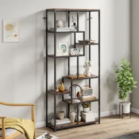 HOMCOM Seven-Tier Geometric Bookcase - Brown/Black(m-7)