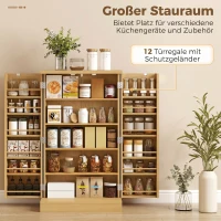 HOMCOM 104 cm Rattan-Küchenschrank mit 5-stufigem Regal, 12 Gewürzfächern und verstellbaren Böden, Natur(m-4)