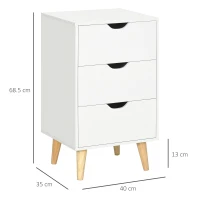 HOMCOM Set of 2 Bedside Tables, Modern Nightstand Side End Table with 3 Storage Drawers and Solid Pine Wood Legs for Bedroom Living Room Entryway, White(m-3)