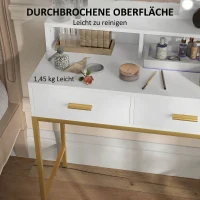 HOMCOM Măsuță de Toaletă cu Oglindă, 2 Sertare, 5 Rafturi și Taburet, din MDF și PAL, 80x40x138 cm, Alb(m-13)