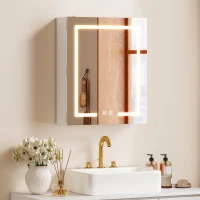 HOMCOM Dulap Baie cu Oglindă LED, 50x15x60 cm Mobilă Baie cu Funcție Anti-Aburire, Rafturi Reglabile, 3 Temperaturi de Lumină Dimmabile, Dulap Montat pe Perete din Sticlă, Alb(m-10)