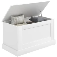 HOMCOM Coffre de rangement, coffre à jouets, avec charnière de sécurité, pour salon, en bois, 80 x 40 x 45 cm, blanc(m-11)