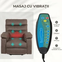 HOMCOM Fotoliu Rabatabil cu Funcție de Masaj și Încălzire, Dotat cu Motor Dublu, Maro Închis(m-5)