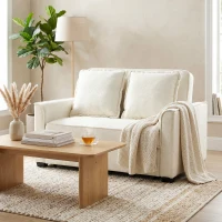 HOMCOM Sofá Cama 2 Plazas 3 en 1 con Respaldo Ajustable Bolsillos Laterales 2 Almohadas para Sala de Estar Blanco Crema(m-14)