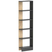 HOMCOM Bibliothèque Étagère de Rangement avec 5 Compartiments Ouverts 45 x 21 x 170 cm Noir et Chêne(m-1)