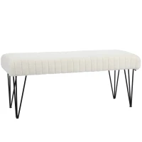 HOMCOM Bancă modernă pentru capătul patului cu picioare tip agrafă, din material textil cu efect de catifea, lemn și metal, 118,5x46x49,5 cm, crem(m-1)