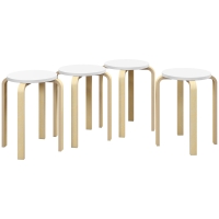 HOMCOM Set 4 Sgabelli Rotondi Impilabili in Legno Bianco, Ø40x45 cm
