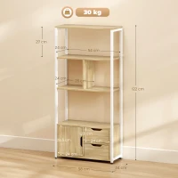 HOMCOM Estante para Livros com Armário e 2 Gavetas de Armazenamento para Escritório Sala de Estar 58x24x122 cm Madeira e Branco(m-3)