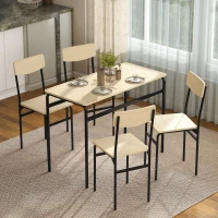 HOMCOM Set de Dining cu 5 Piese, Masă Dreptunghiulară și 4 Scaune, din Lemn și Metal, Negru și Lemn(m-10)