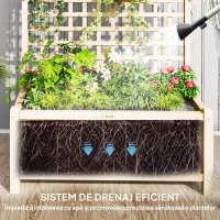 Outsunny Jardinieră cu Găuri de Drenaj, Ghiveci din Lemn cu Spalier pentru Plante Cățărătoare, Flori, Natural(m-6)